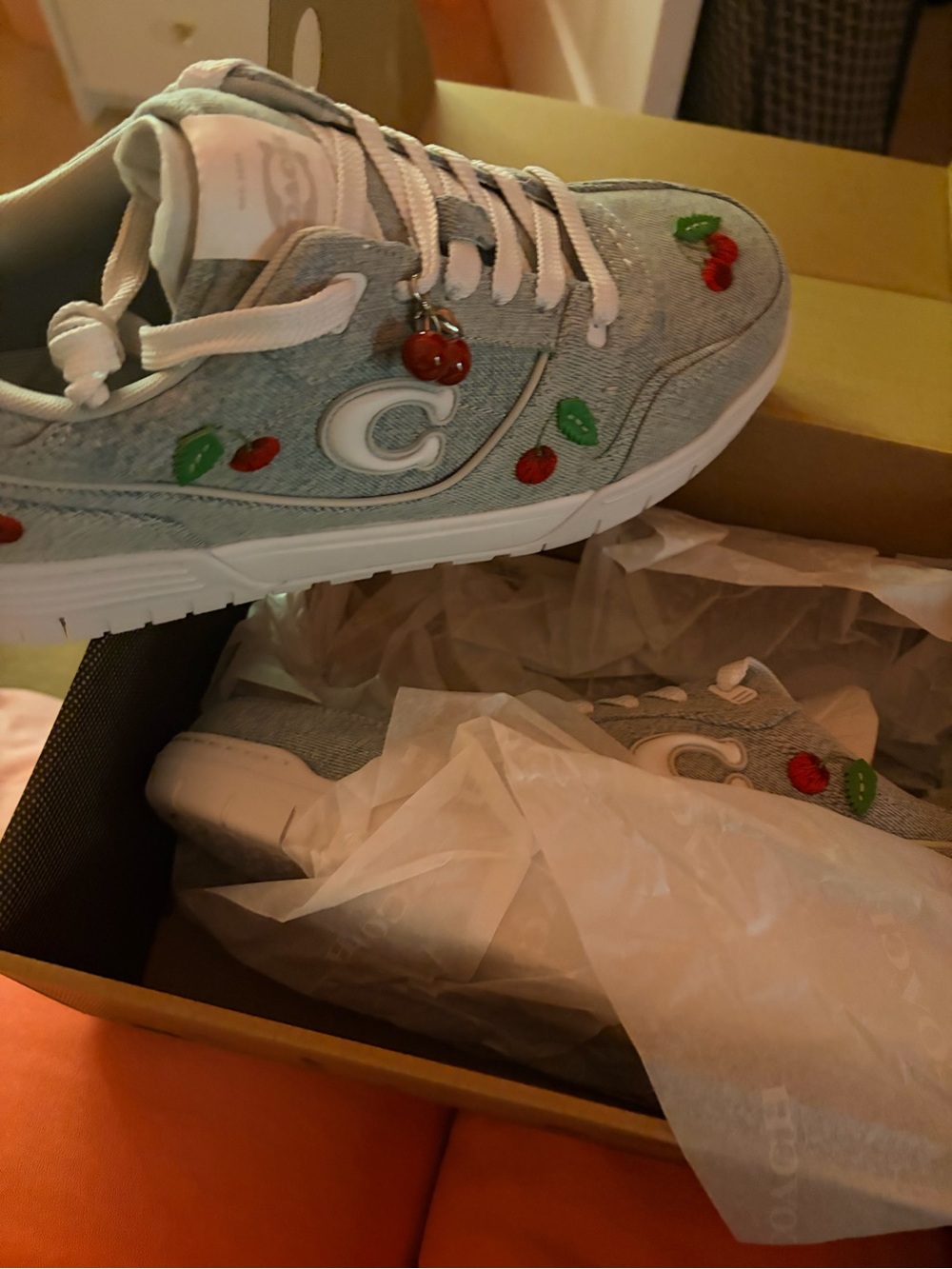 Coach Gray Sneakers with Cherry Embroidery